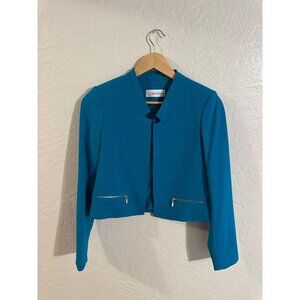 Calvin Klein Y Bright Blue/Teal Cropped Notch Collar Career Blazer Jacket